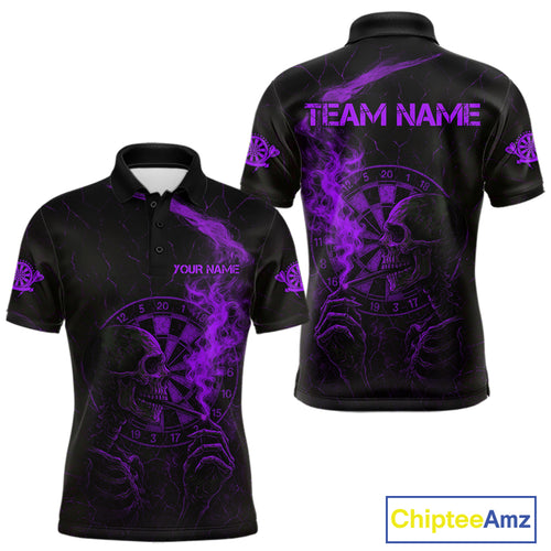 Purple Smoking Skeleton Bone Grunge Dartboard Custom Men Polo Dart Jerseys Dart Gifts NYN2035