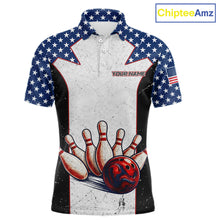 Load image into Gallery viewer, Grunge Patriotic Bowling Jerseys For Men Custom US Flag Bowling Polo 1/4-Zip Shirt, Gift For Bowlers NYN3126
