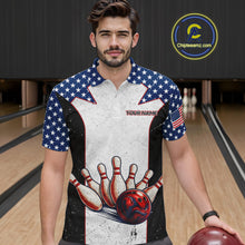 Load image into Gallery viewer, Grunge Patriotic Bowling Jerseys For Men Custom US Flag Bowling Polo 1/4-Zip Shirt, Gift For Bowlers NYN3126