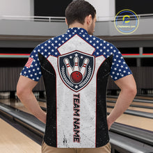Load image into Gallery viewer, Grunge Patriotic Bowling Jerseys For Men Custom US Flag Bowling Polo 1/4-Zip Shirt, Gift For Bowlers NYN3126