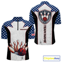 Load image into Gallery viewer, Grunge Patriotic Bowling Jerseys For Men Custom US Flag Bowling Polo 1/4-Zip Shirt, Gift For Bowlers NYN3126