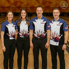 Load image into Gallery viewer, Grunge Patriotic Bowling Jerseys For Men Custom US Flag Bowling Polo 1/4-Zip Shirt, Gift For Bowlers NYN3126