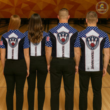 Load image into Gallery viewer, Grunge Patriotic Bowling Jerseys For Men Custom US Flag Bowling Polo 1/4-Zip Shirt, Gift For Bowlers NYN3126