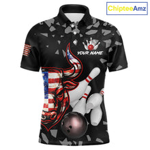 Load image into Gallery viewer, Funny US Flag Bull Grunge Bowling Polo &amp; 1/4 Zip Shirts For Men Custom Team Bowling Jerseys NYN3130
