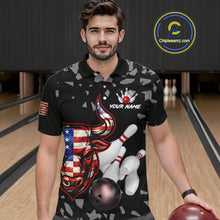 Load image into Gallery viewer, Funny US Flag Bull Grunge Bowling Polo &amp; 1/4 Zip Shirts For Men Custom Team Bowling Jerseys NYN3130