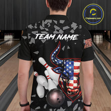 Load image into Gallery viewer, Funny US Flag Bull Grunge Bowling Polo &amp; 1/4 Zip Shirts For Men Custom Team Bowling Jerseys NYN3130