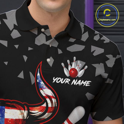 Funny US Flag Bull Grunge Bowling Polo & 1/4 Zip Shirts For Men Custom Team Bowling Jerseys NYN3130