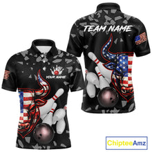 Load image into Gallery viewer, Funny US Flag Bull Grunge Bowling Polo &amp; 1/4 Zip Shirts For Men Custom Team Bowling Jerseys NYN3130