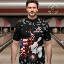 Load image into Gallery viewer, Funny US Flag Bull Grunge Bowling Polo &amp; 1/4 Zip Shirts For Men Custom Team Bowling Jerseys NYN3130