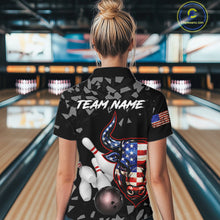 Load image into Gallery viewer, Funny US Flag Bull Grunge Bowling Polo &amp; 1/4 Zip Shirts For Women Custom Team Bowling Jerseys NYN3130