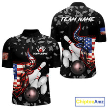 Load image into Gallery viewer, Funny US Flag Bull Grunge Bowling Polo &amp; 1/4 Zip Shirts For Men Custom Team Bowling Jerseys NYN3130
