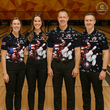 Load image into Gallery viewer, Funny US Flag Bull Grunge Bowling Polo &amp; 1/4 Zip Shirts For Men Custom Team Bowling Jerseys NYN3130
