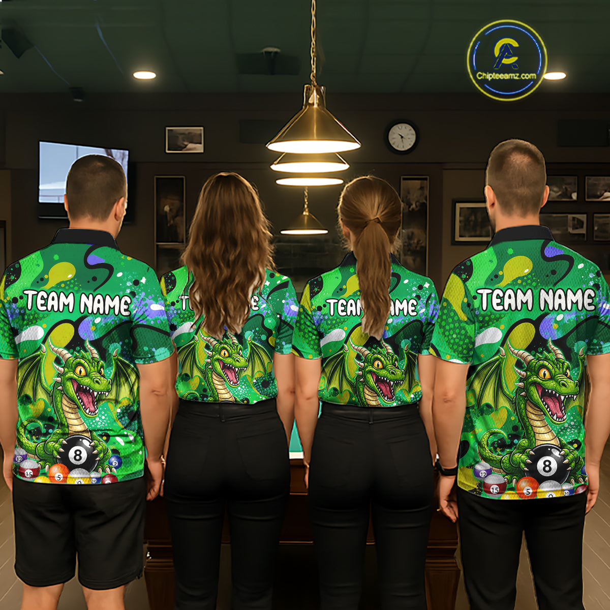 Green Splatter Funny Dragon 8 Ball Pool Billiard Shirts For Men Custom Cute Billiard Team Outfits NYN3301