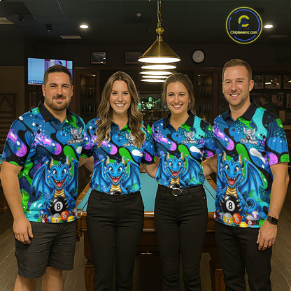 Blue Splatter Funny Dragon 8 Ball Pool Billiard Shirts For Men Custom Cute Billiard Team Outfits NYN3302