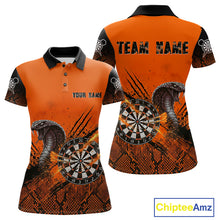 Load image into Gallery viewer, Black &amp; Orange Leather Cobra Darts Custom Women Dart Polo Jersey Splatter Dart League Shirt NYN2046