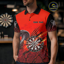 Load image into Gallery viewer, Black &amp; Red Leather Cobra Darts Custom Men Dart Polo Jersey Splatter Dart League Shirt NYN2047
