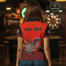 Load image into Gallery viewer, Black &amp; Red Leather Cobra Darts Custom Women Dart Polo Jersey Splatter Dart League Shirt NYN2047