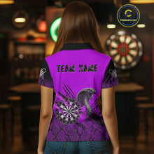 Load image into Gallery viewer, Black &amp; Purple Leather Cobra Darts Custom Women Dart Polo Jersey Splatter Dart League Shirt NYN2048