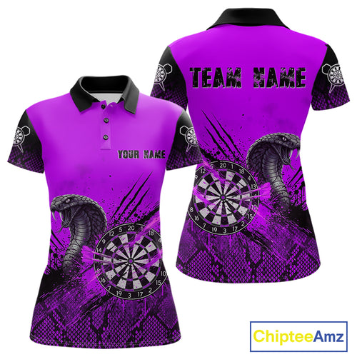 Black & Purple Leather Cobra Darts Custom Women Dart Polo Jersey Splatter Dart League Shirt NYN2048