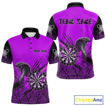 Load image into Gallery viewer, Black &amp; Purple Leather Cobra Darts Custom Men Dart Polo Jersey Splatter Dart League Shirt NYN2048