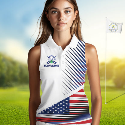 Patriotic Women Golf Shirts Golf Clothing Custom American Flag Sleeveless Polo Shirt, Gifts For The Golfer NYN2932