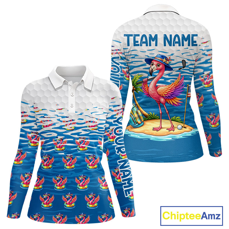 Flamingo Golf Clothing Waving Summer Golf Shirt Women Custom Floral Golf Polo, Best Golf Gifts NYN2937