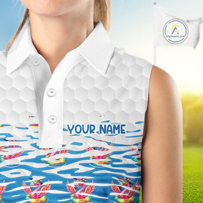 Flamingo Golf Clothing Waving Summer Golf Sleeveless Shirt Women Custom Floral Golf Polo, Best Golf Gifts NYN2937