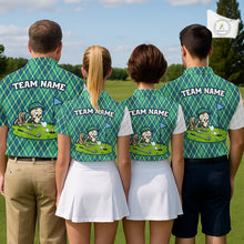 Load image into Gallery viewer, Green And Blue Argyle Golf Apparel Funny Skeleton Golf Polos For Men Custom Golf Team Outfits NYN3323