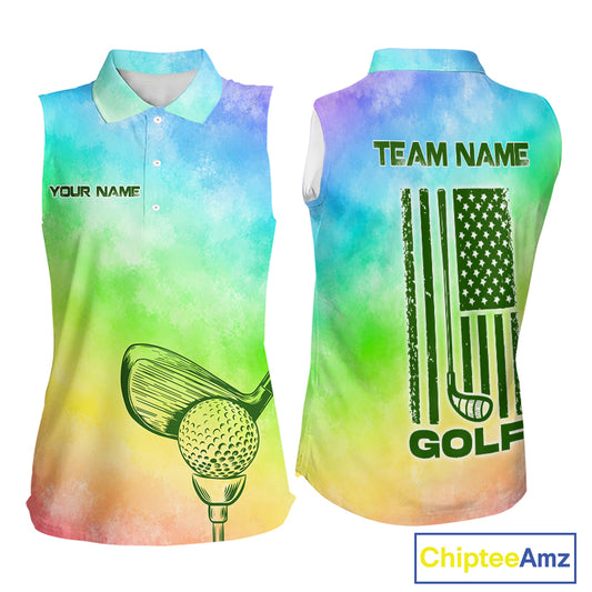 Rainbow tie dye golf shirt for women colorful smoke golf team apparel