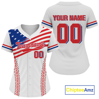 Custom USA Flag Patriotic Baseball Shirt For Women Outfits American Baseball Jerseys NYN1517