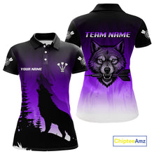 Load image into Gallery viewer, Personalized Wolf-Head Dart Arrows Purple Dart Polo Shirt For Women Dart Team Jerseys NYN2283