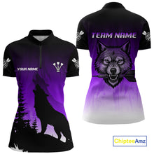 Load image into Gallery viewer, Personalized Wolf-Head Dart Arrows Purple Dart Quarter-Zip Shirt For Women Dart Team Jerseys NYN2283