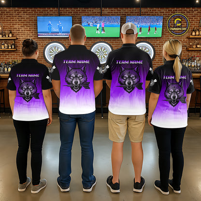 Personalized Wolf-Head Dart Arrows Purple Dart Polo Shirt For Men Dart Team Jerseys NYN2283