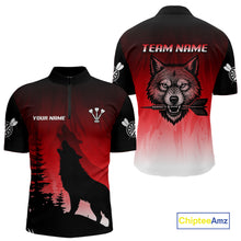 Load image into Gallery viewer, Personalized Wolf-Head Dart Arrows Red Dart Quarter-Zip Shirt For Men Dart Team Jerseys NYN2284