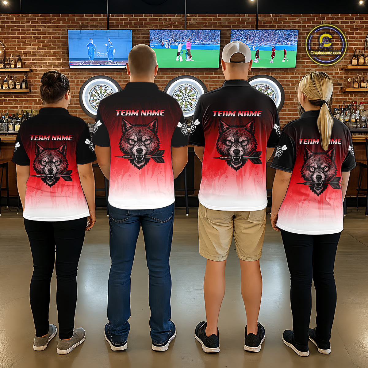 Personalized Wolf-Head Dart Arrows Red Dart Polo Shirt For Men Dart Team Jerseys NYN2284