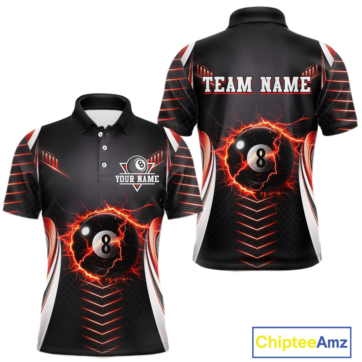 Personalized Red 8 Ball Pool Billiard Shirts For Men Custom Thunder Lightning Pool Team Attire NYN2940