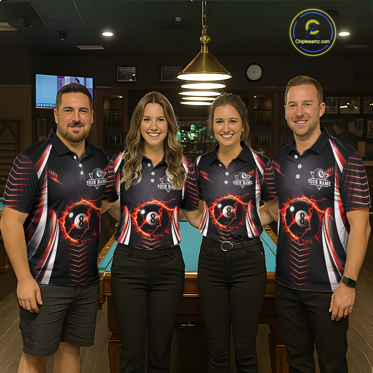 Personalized Red 8 Ball Pool Billiard Shirts For Men Custom Thunder Lightning Pool Team Attire NYN2940