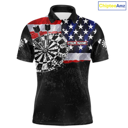 American Flag Grunge Dartboard Men's Dart Polo Shirt, Personalized USA Dart League Jersey, Athletic Apparel