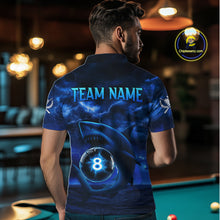 Load image into Gallery viewer, Blue Funny Shark Light 8 Ball Billiard Shirts For Men Custom Pool Billiard Team Jerseys NYN2289