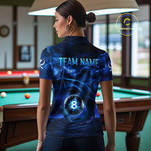 Load image into Gallery viewer, Blue Funny Shark Light 8 Ball Billiard Shirts For Women Custom Pool Billiard Team Jerseys NYN2289