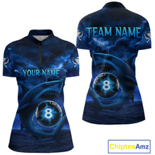 Load image into Gallery viewer, Blue Funny Shark Light 8 Ball Billiard Shirts For Women Custom Pool Billiard Team Jerseys NYN2289