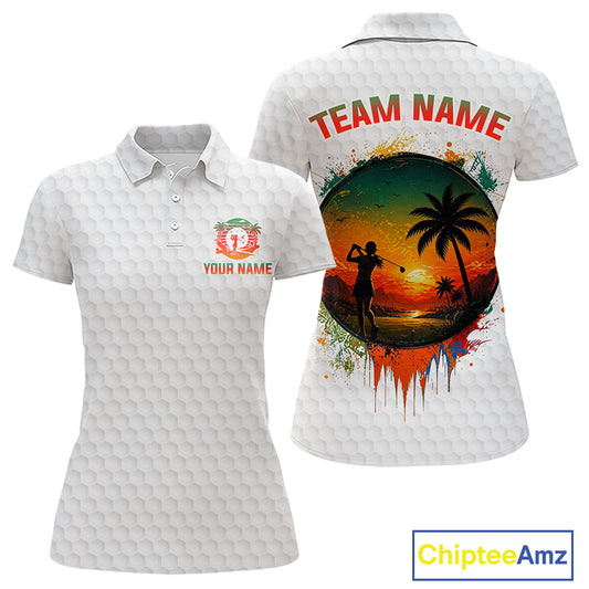 Tropical White Golf Ball Polo Golf Shirts For Women Custom Splatter Golf Team Attire For Golfers NYN3154