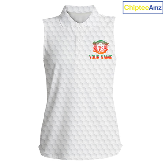 Tropical White Golf Ball Sleeveless Polo Golf Shirts For Women Custom Splatter Golf Team Attire For Golfers NYN3154