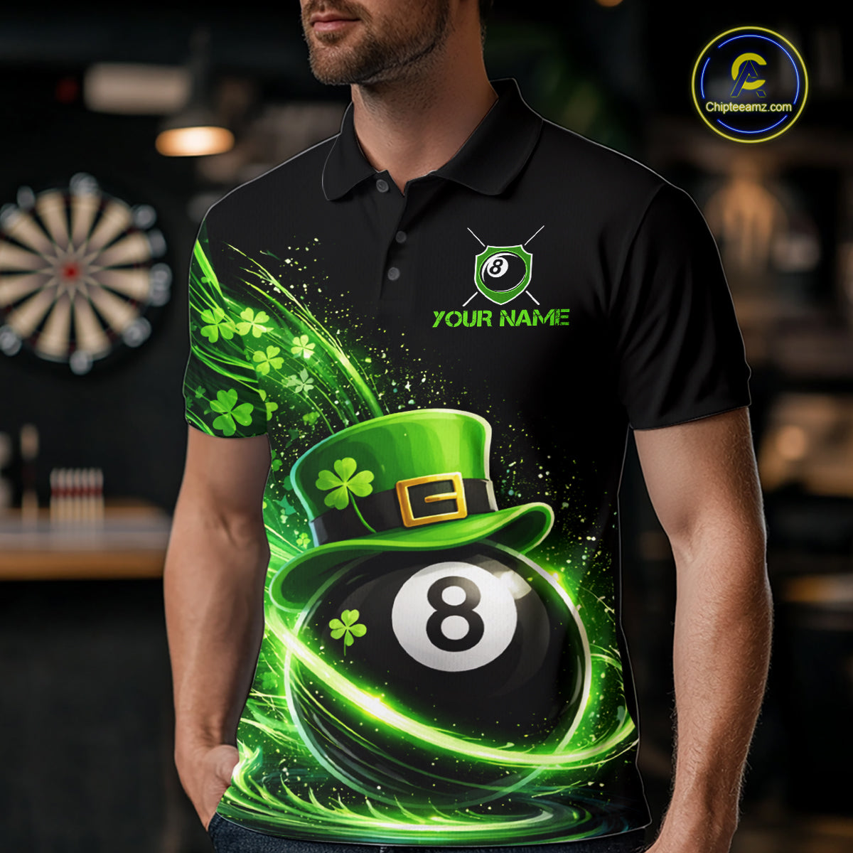 Funny Tornado Shamrock 8 Ball St Patrick's Day Men Billiard Shirts Custom Pool Balls Billiard Attire NYN2742