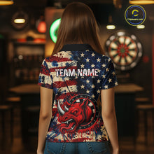 Load image into Gallery viewer, Red Dripping Rhino Funny Women Darts Polo 1/4-Zip Shirt Custom Grunge American Flag Dartboard Apparel NYN3358