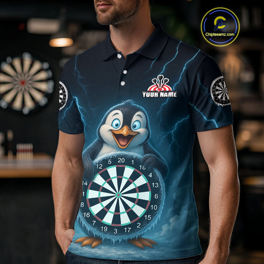 Custom Funny Penguin Icy Dartboard Dart Polo Shirt For Men Outfits Dart Jerseys NYN1544