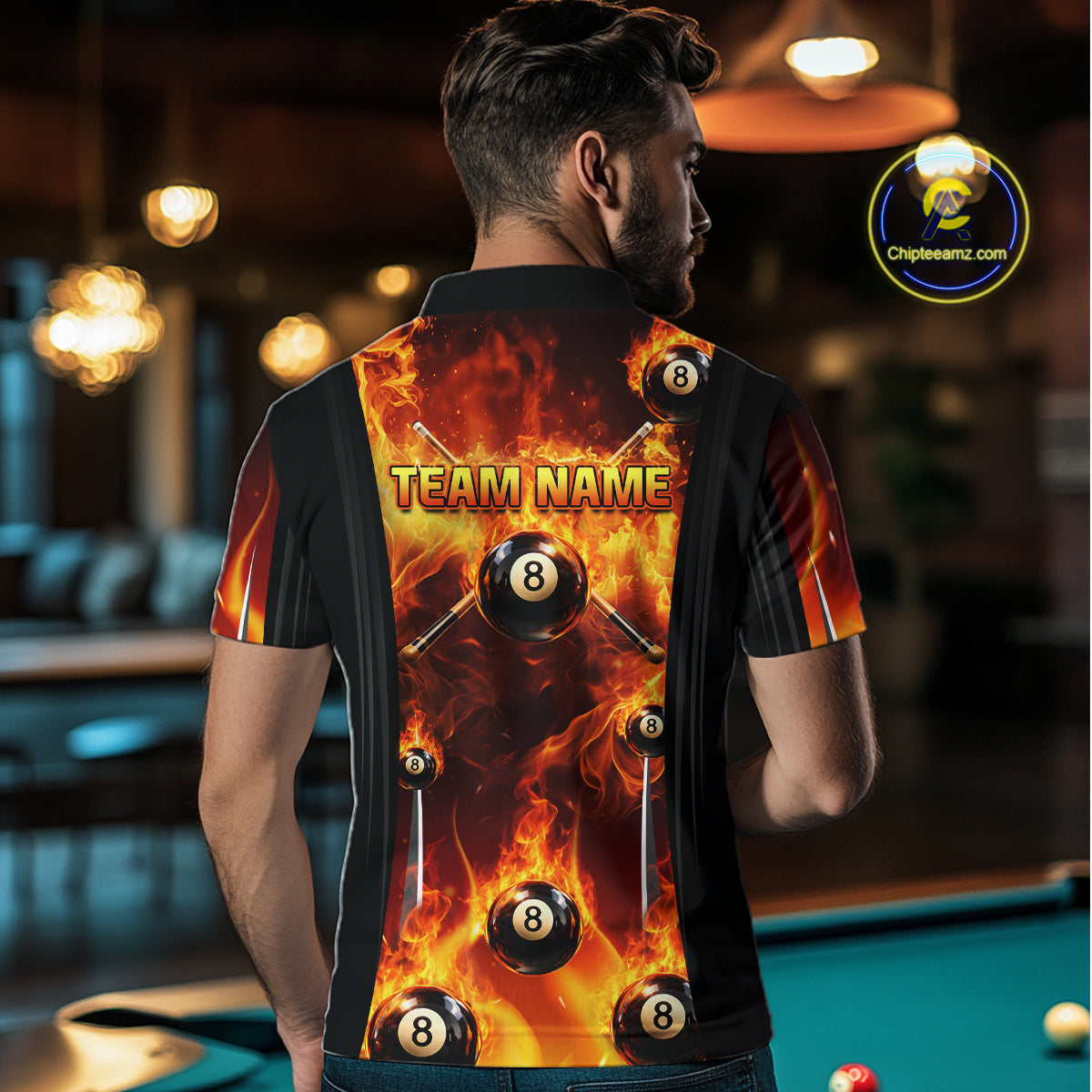 Fire Flame Ball 8 Billiard Pool Jerseys For Men Custom Ball 8 & Cue Billiard Team Jersey NYN2318