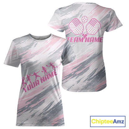 Custom Pink Grey Paint Pickleball Ball & Paddle T-Shirt For Women Outfits Pickleball Jersey NYN2577