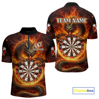 Personalized Red Flaming Dragon Dartboard Men Darts 1/4-Zip Shirt Custom Darts Team Jerseys NYN2582