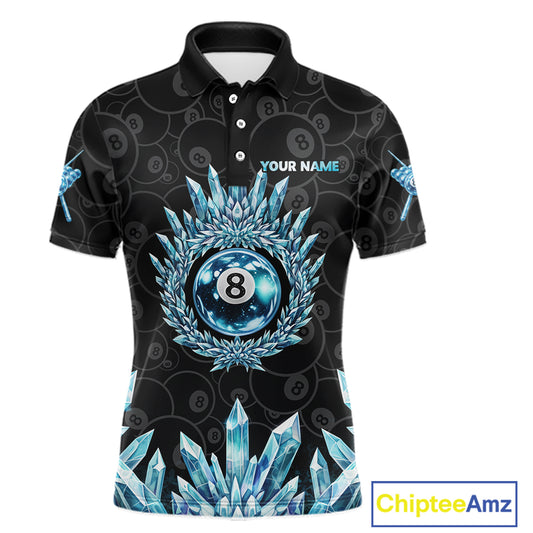 Blue Icy Cold Pool 8 Ball Billiard Polo & 1/4-Zip Shirt For Men Custom Ball Billiard Attire NYN2589
